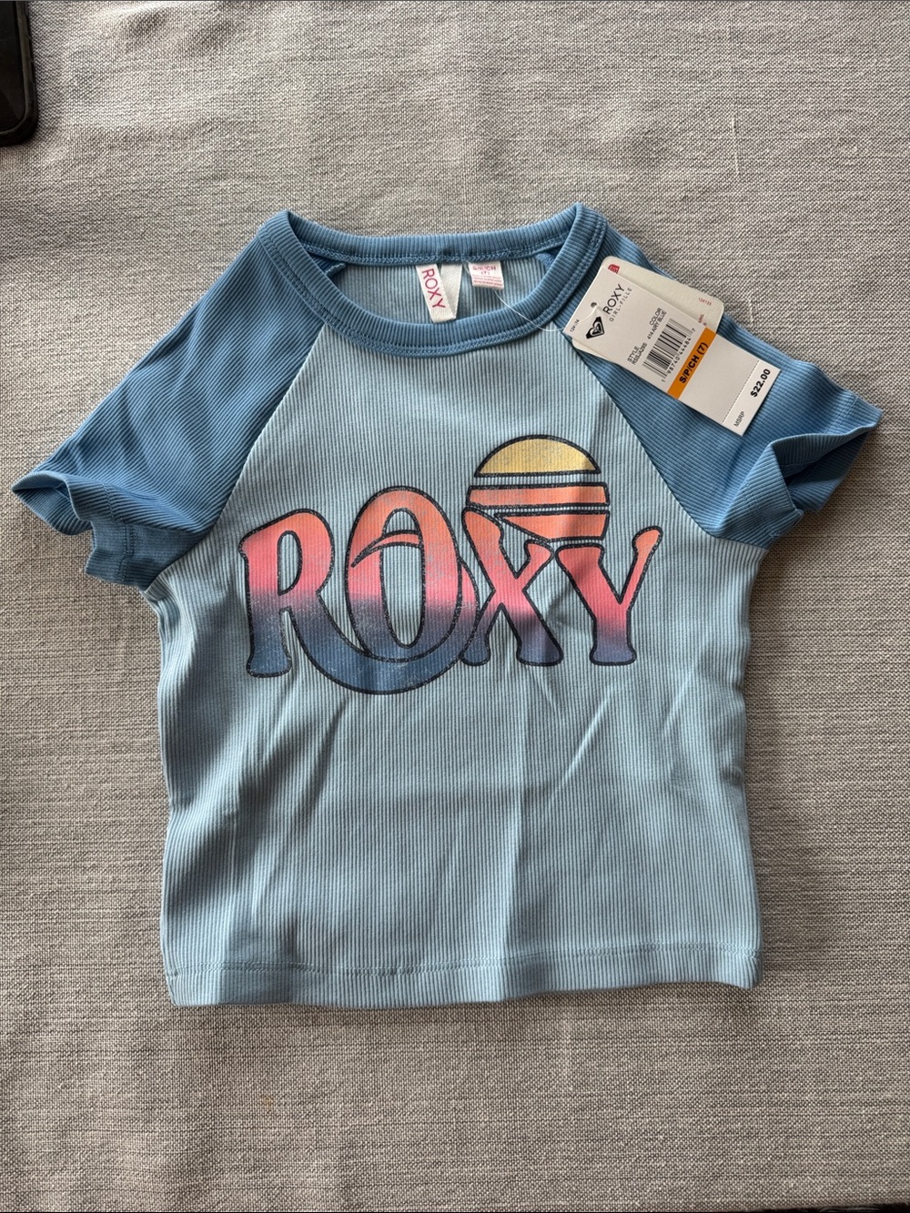 Roxy Light Blue Raglan Tee with Sunset Logo